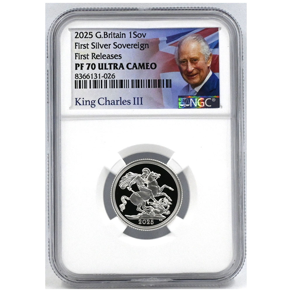 イギリス 2025 チャールズ3世 1ソブリン 銀貨 NGC PF70UC ファースト