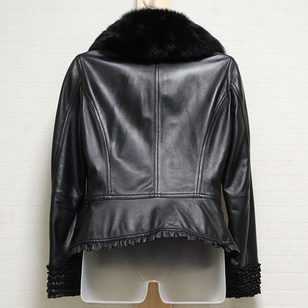 黒ファー付きフリルレザージャケット【9号】 - ピンクハウス通販