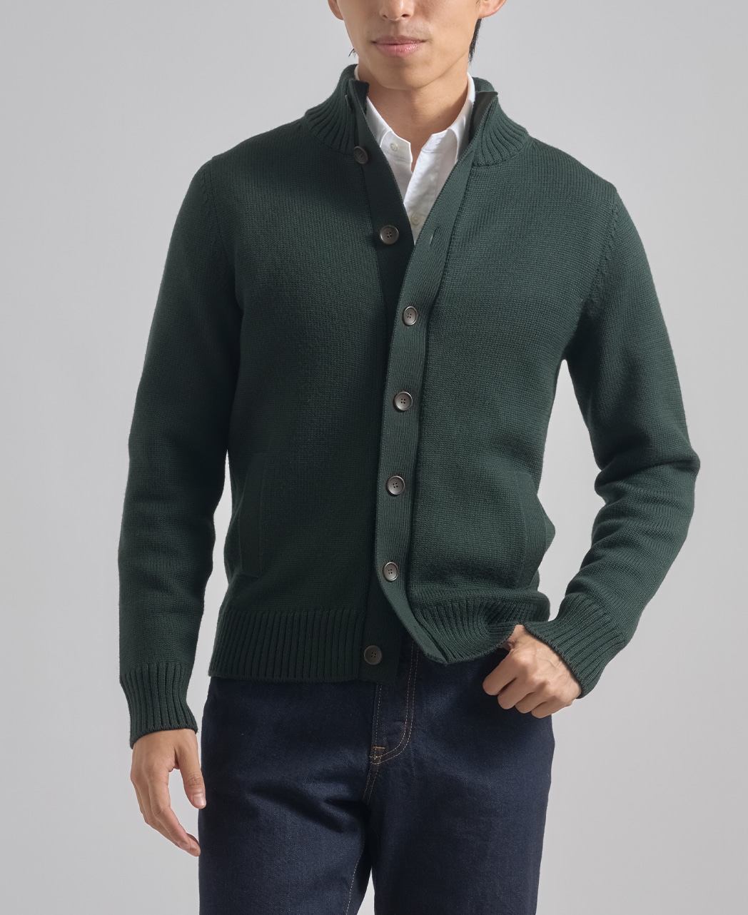 スタンドカラーカーディガン(46 グリーン系): メンズ｜メーカーズ