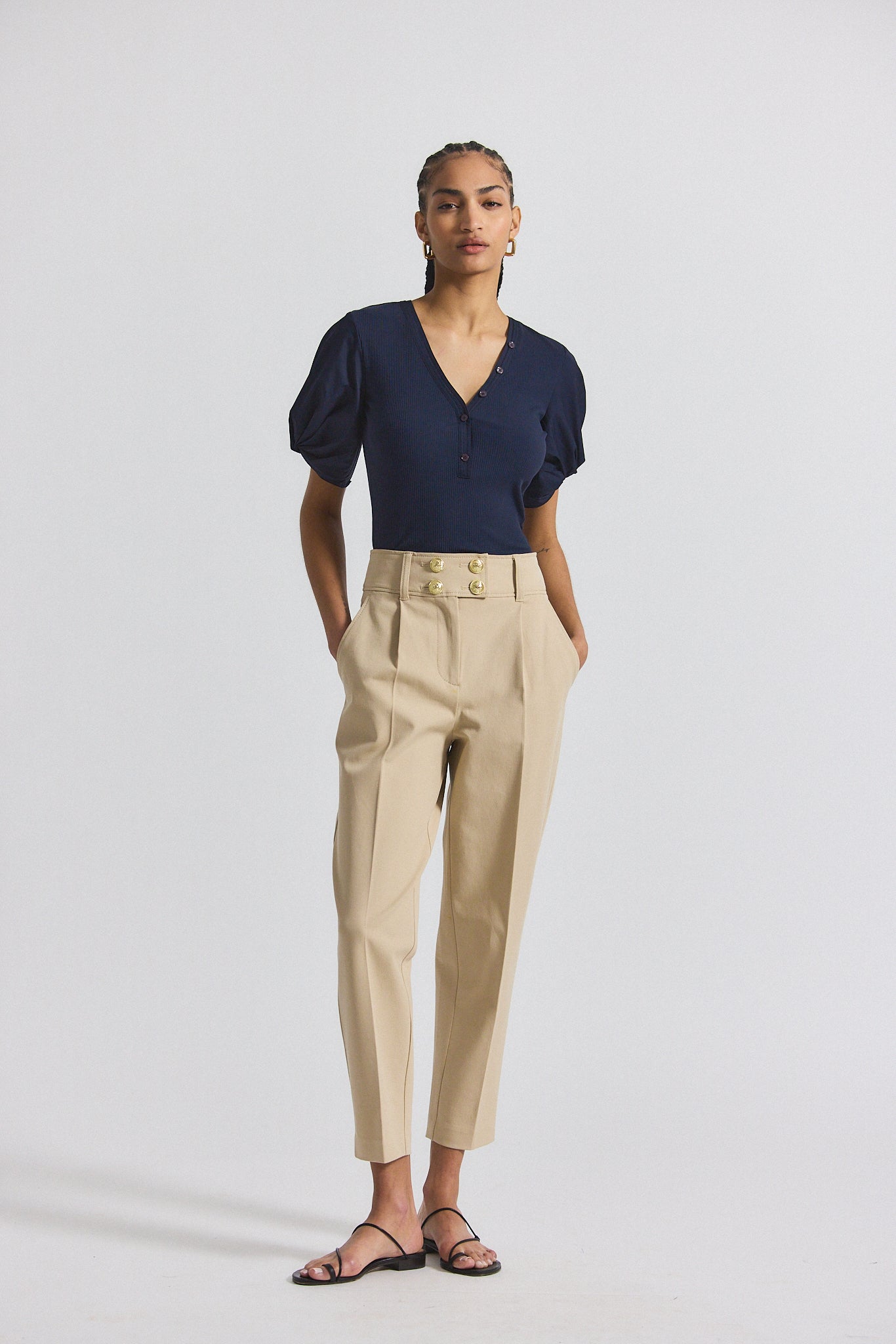 Leonie Pleated Tapered Pant - Safari – Derek Lam