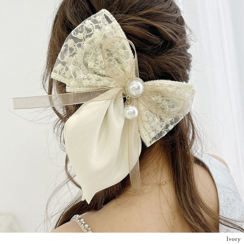 レースサテンフェミニンリボンバレッタ – レディースファッション通販