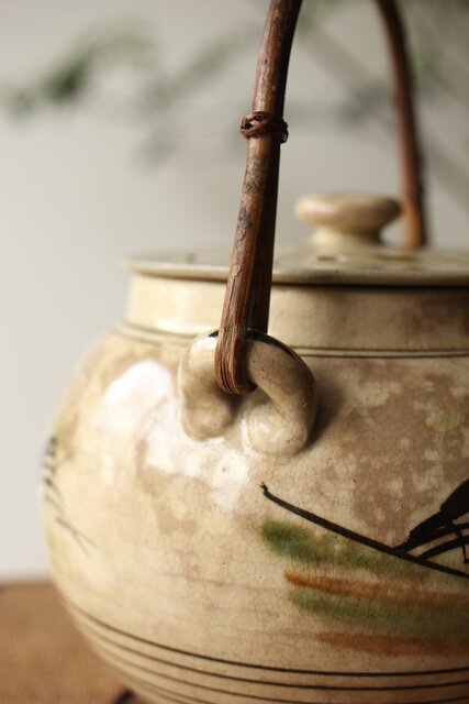 皆川マスか 益子焼 山水 土瓶 急須 P345｜骨董店 のびる 古美術 骨董