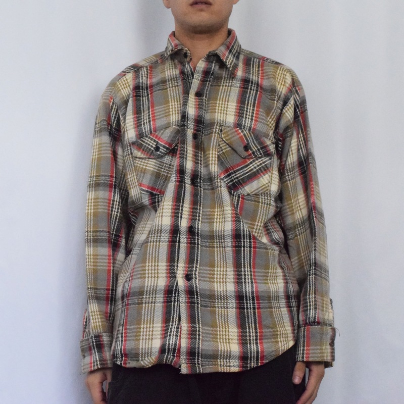 70s 70年代 アメリカ製 ワーク チェック柄シャツ ネルシャツ