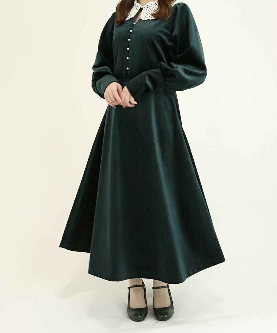 クロシェニットレース衿ベロアワンピース/an another angelus Limited