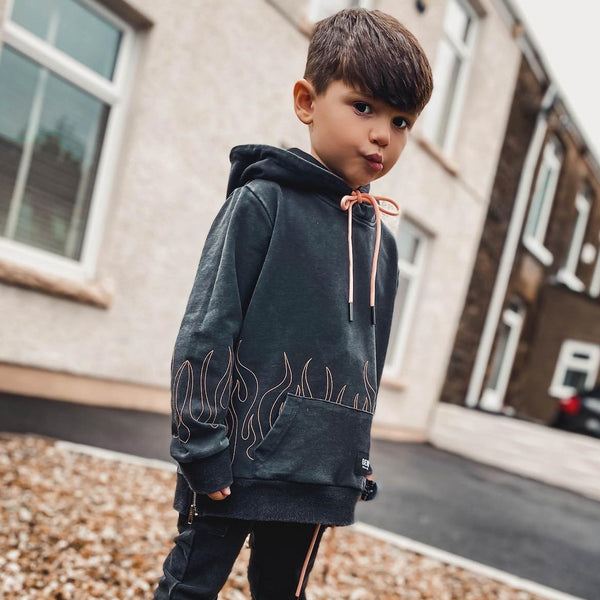 Flame hoodie - black acid wash – FIVE&KNUX