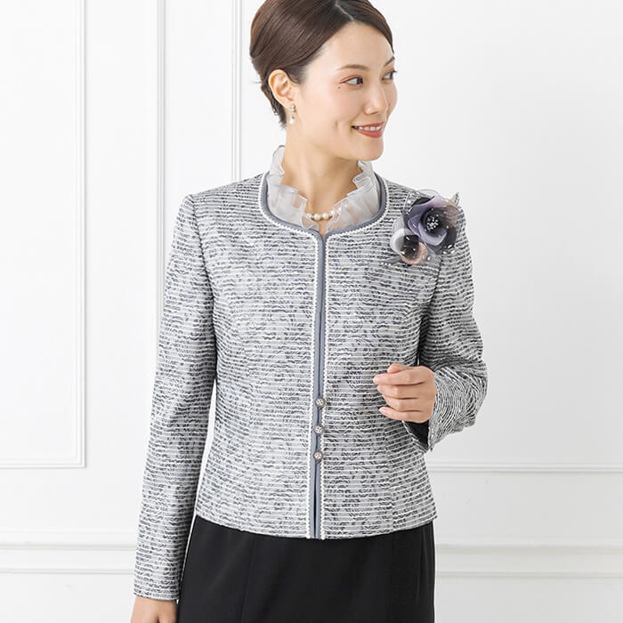 フリルカラーのフォーマルジャケット 13号・グレー｜東京ソワール