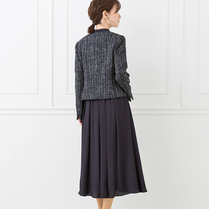 チェックツイードジャケットのセレモニースーツ 9号・ネイビー｜東京