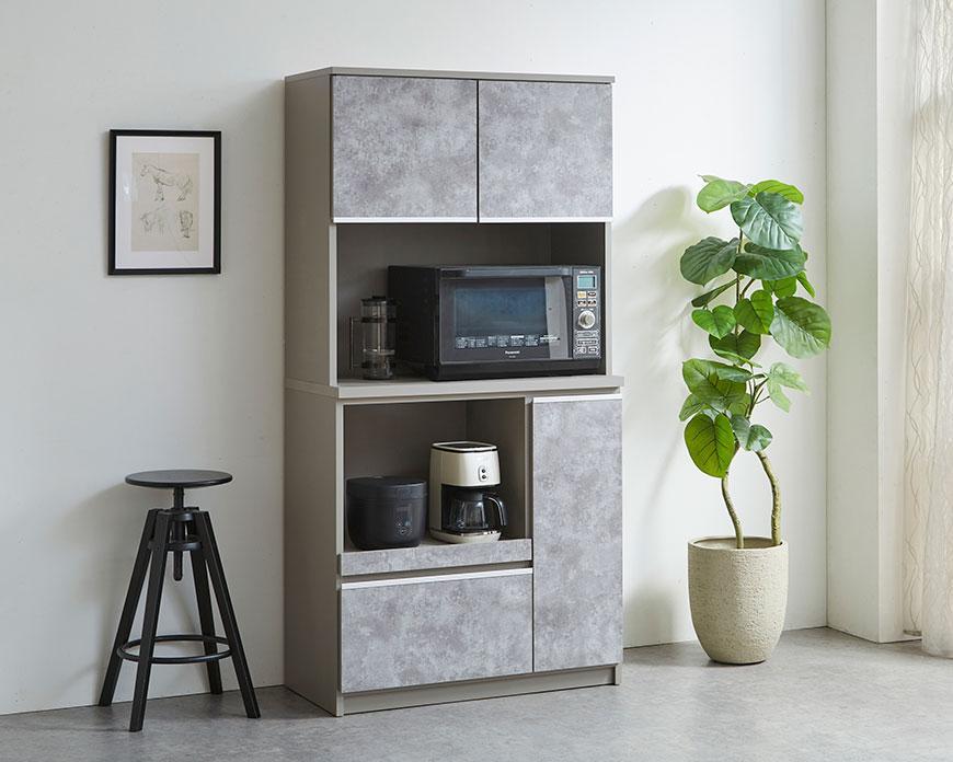 開梱設置】食器棚 レンジ台 幅88.8cm ナポリ 白洛 キッチンボード 幅90