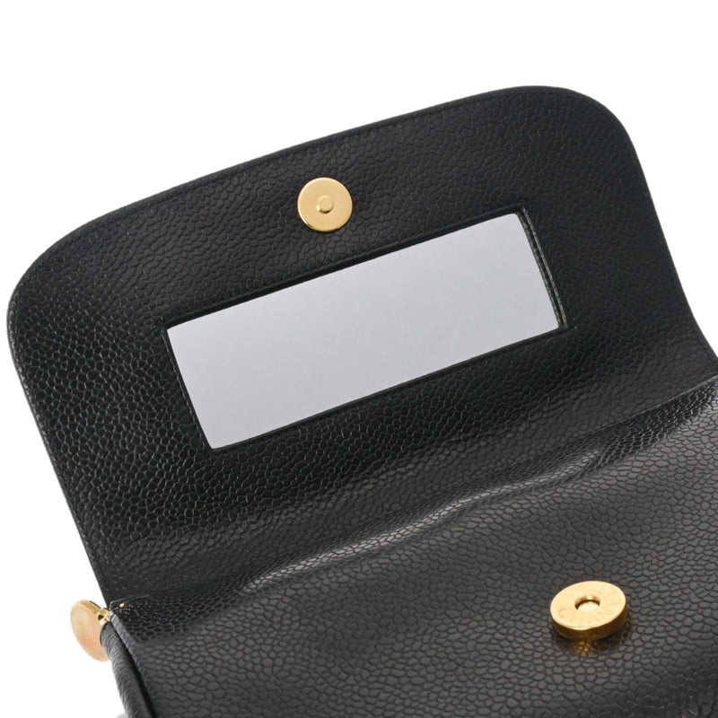 シャネル化粧ポーチ 黒 ゴールド金具 レディース キャビアスキン