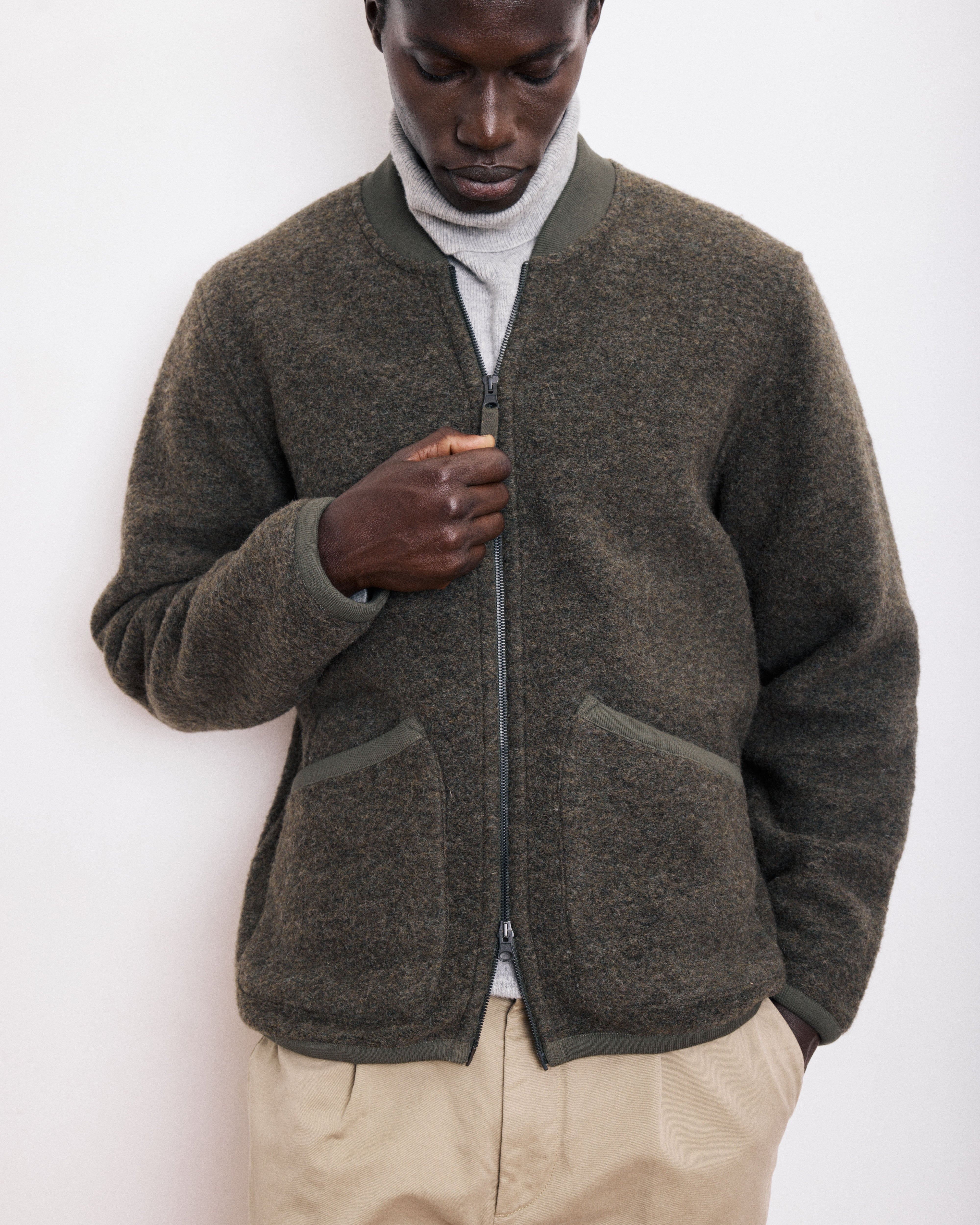 Bomber Men's Military Green Boiled Wool Jacket BE83308-02 - Men's