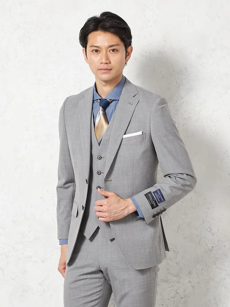 L．グレー 【パンツウォッシャブル】スリーピーススーツ 2つボタン