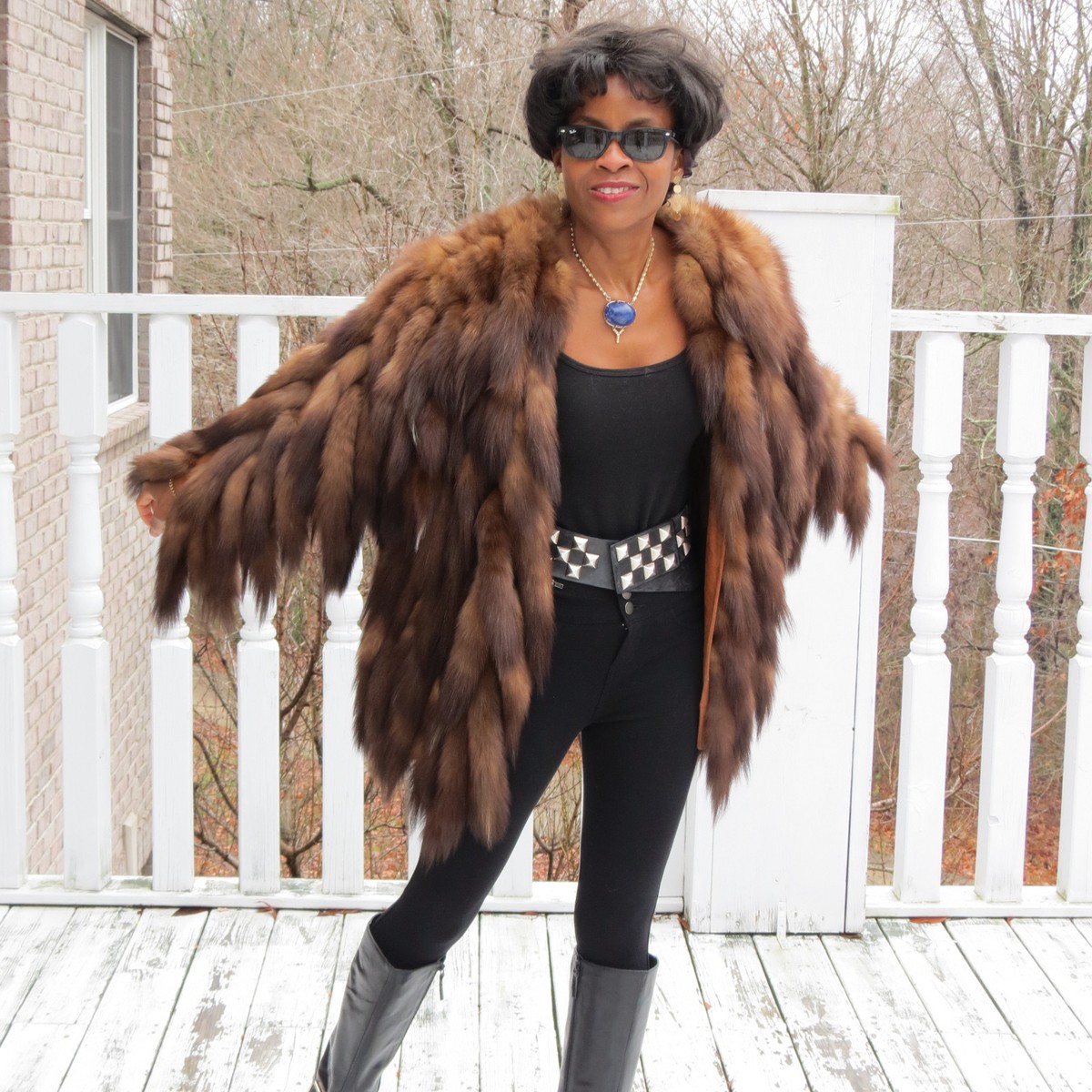 Rare Designer Adrienne Landau Russian Sable Tails fur jacket Coat