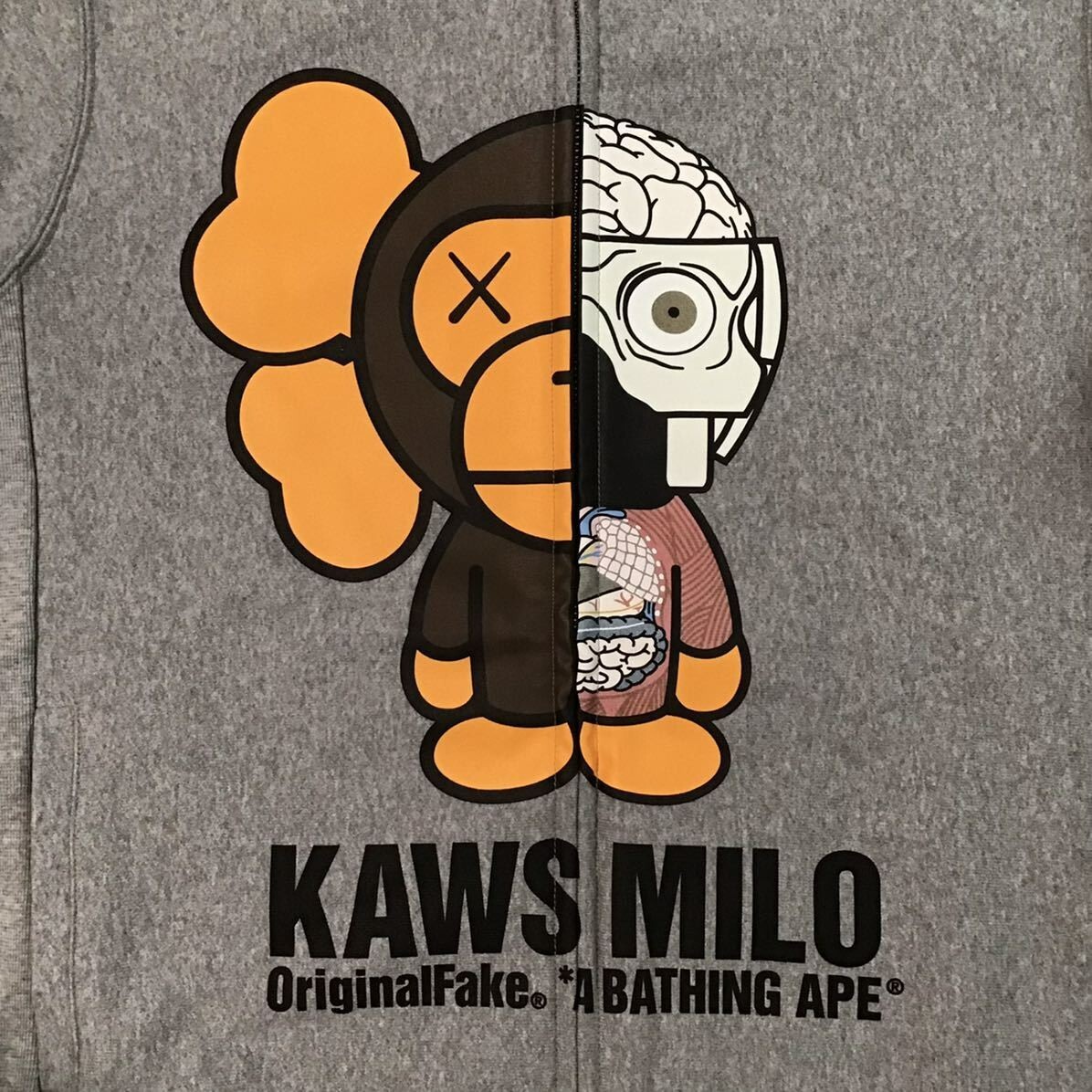 BAPE × original fake × KAWS milo full zip hoodie NIGO Gray A