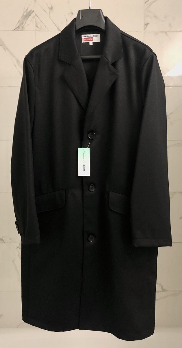SUPREME COMME DES GARCONS Shirt Wool Overcoat (M) Split Box Logo