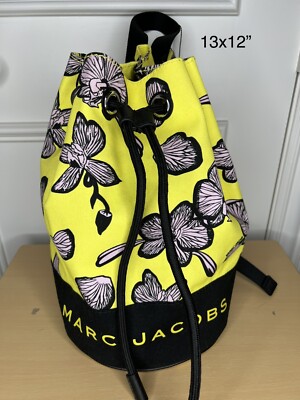 Marc Jacobs Large Yellow Black Floral Drawstring Top Bucket Bag