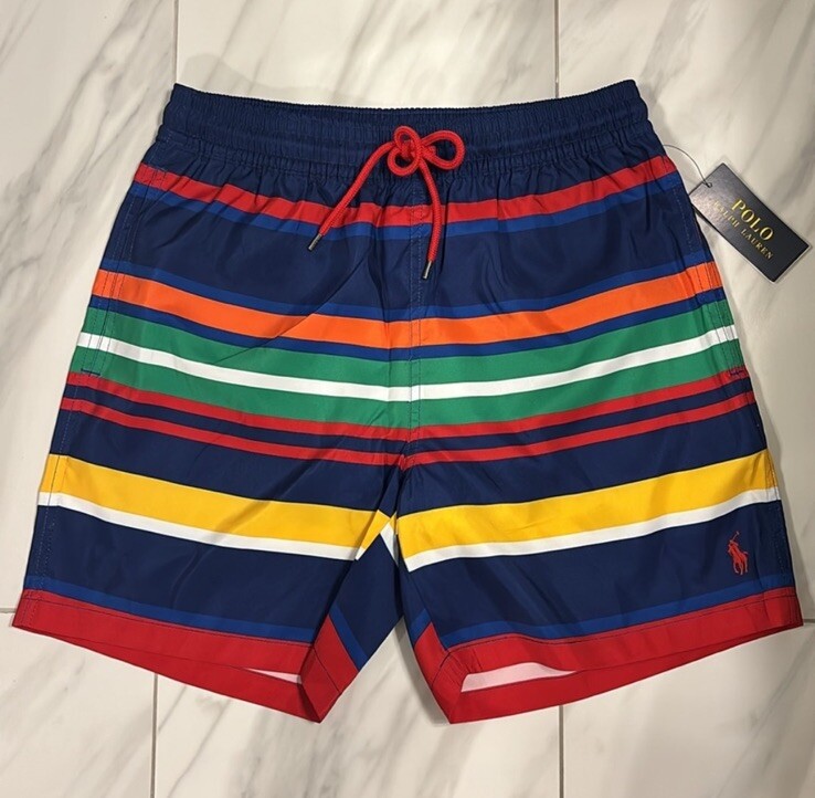 Polo Ralph Lauren Men's Swim Shorts Striped Red Navy Blue New | eBay