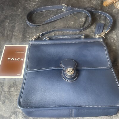 VINTAGE Coach Willis Legacy Bag 9927 Navy Leather Nickel Hardware