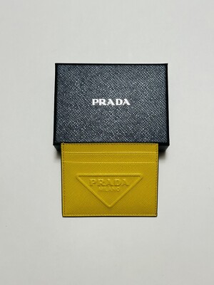 BEAUTIFUL NEW PRADA MEN'S SAFFIANO EMBOSS YELLOW CARD HOLDER | eBay