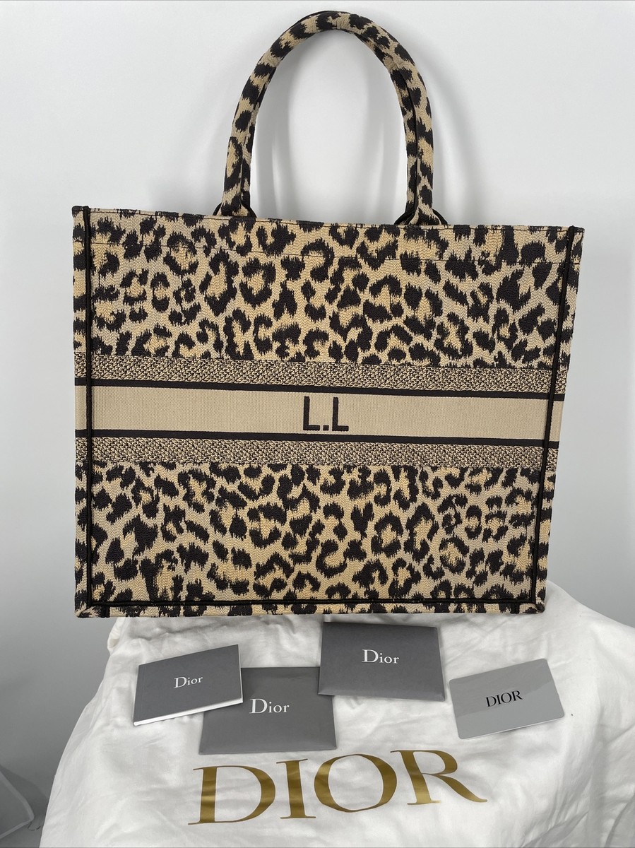Christian Dior Mizza Book Tote Large Bag Canvas Beige Leopard