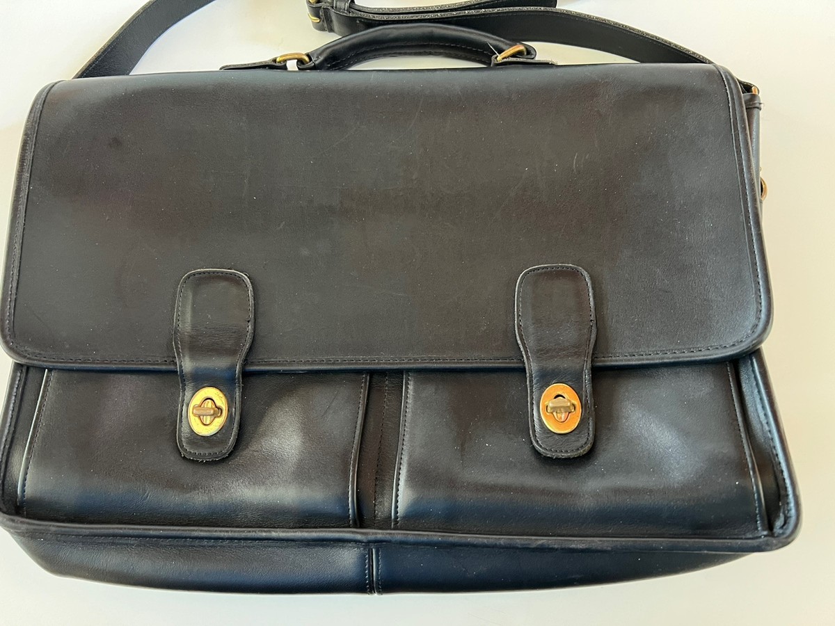 VINTAGE 80s COACH BLACK LEATHER 5275 METROPOLITAN MESSENGER BRIEF