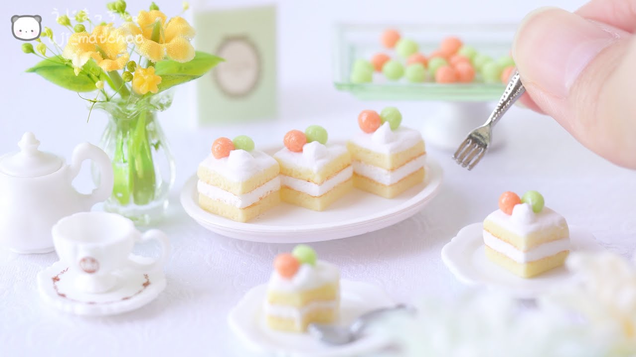 粘土】ミニチュアのメロンのショートケーキを作ってみた【100均材料