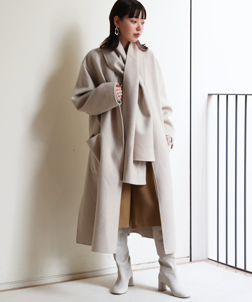 セール】 ウールダブルフェイス ストール付きコート （その他アウター