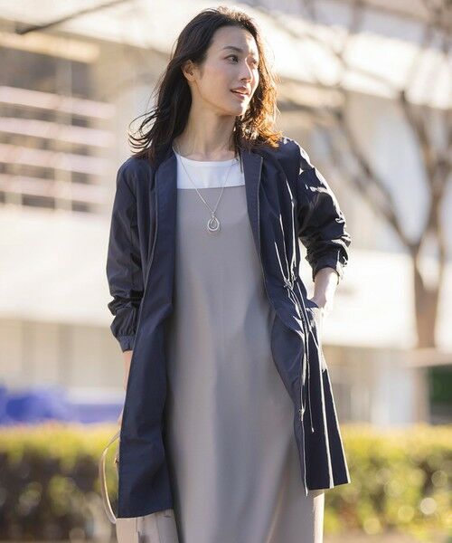 セール】 【洗える・撥水】マイクロタフタ ノーカラー ロング コート