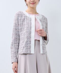 レディース ノーカラージャケット（条件：ピンク系）| ファッション