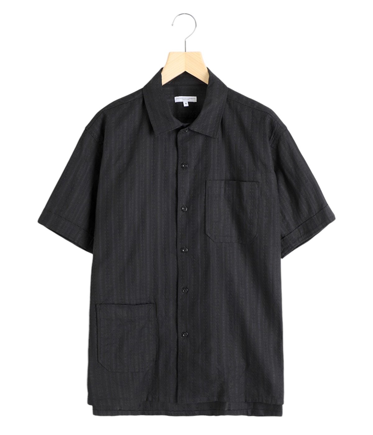 Camp Shirt Black Cotton Lace Stripe Jacquard | ENGINEERED GARMENTS