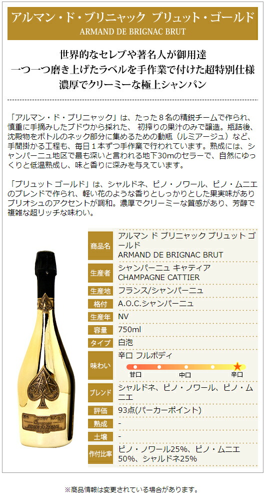 アルマンド ブリニャック ブリュット ゴールド 箱なし 並行品 750ml