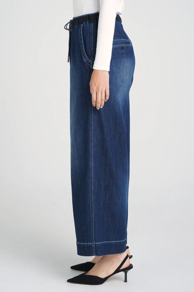 Moname - イージーワイドデニムパンツ(ブルー)綿 / ウエストゴム | LA