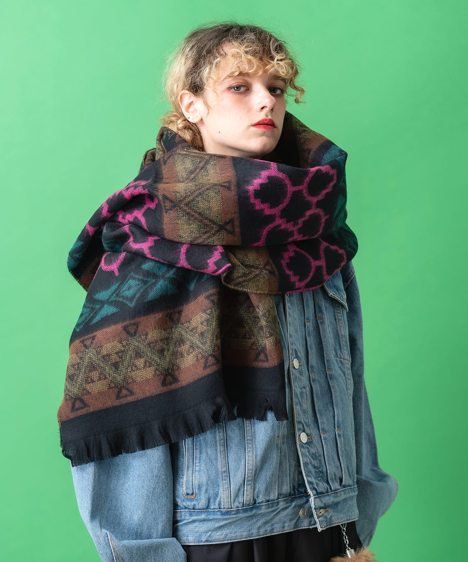 ネイティブ柄ファータッチマフラー / メンズ レディース ユニセックス