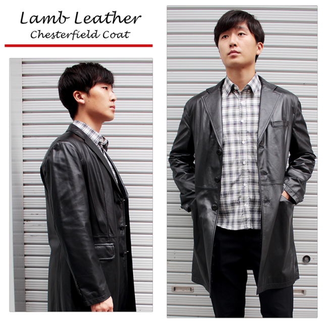 有名ブランド ラム革 チェスターコート メンズ ブラック/ブラウン