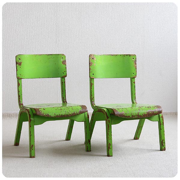 イギリス ヴィンテージ スクールチェア2脚セット 木製 学校椅子