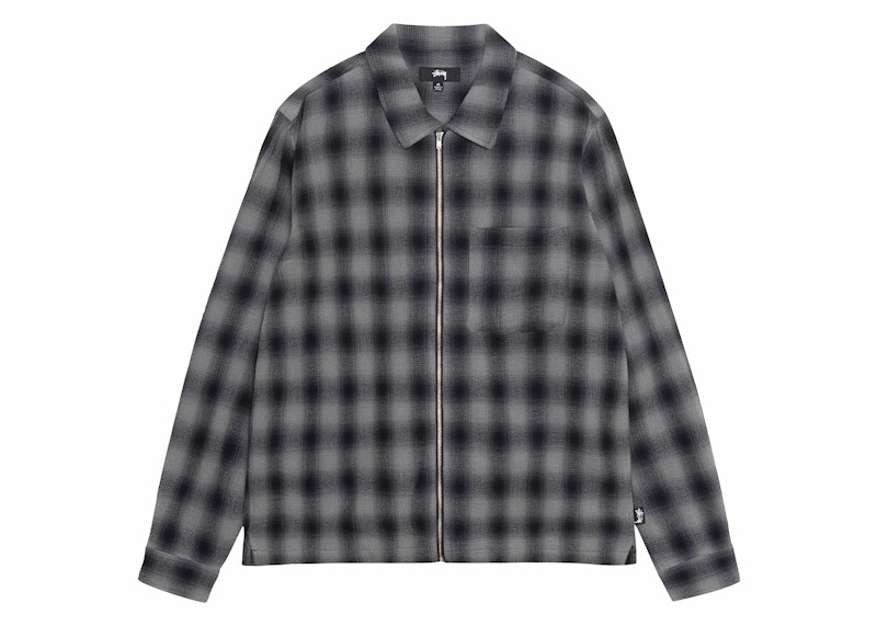 Stussy Plaid Twisted Yarn Zip Shirt Charcoal Men's - SS24 - US