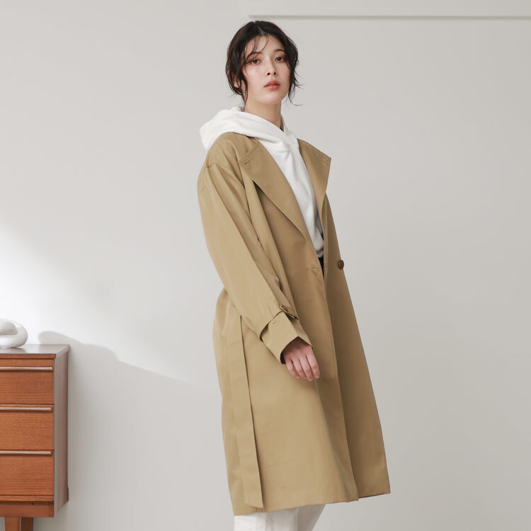 ノーカラーコート レディース ロング丈 春アウター コート 弱撥水