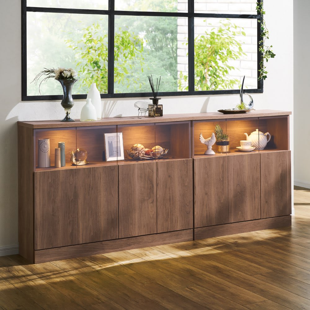 完成品】LED付きギャラリー収納本棚 幅60奥行29.5cm 2枚扉タイプ 通販