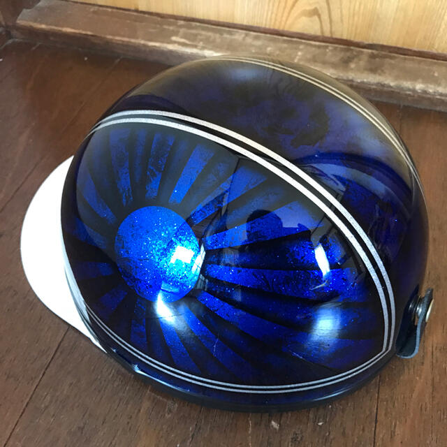 ラップ塗装 ぼかし 日章 キャンディーブルー ラメ コルク半 ヘルメット