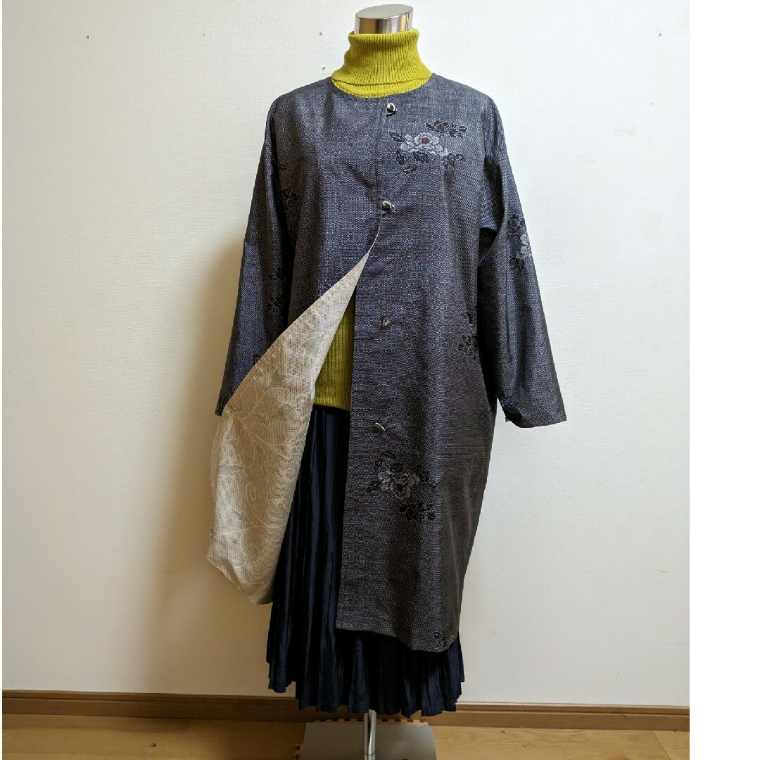 SOLD 着物リメイクリバーシブルコート 大島紬 FREE SIZEの通販 by