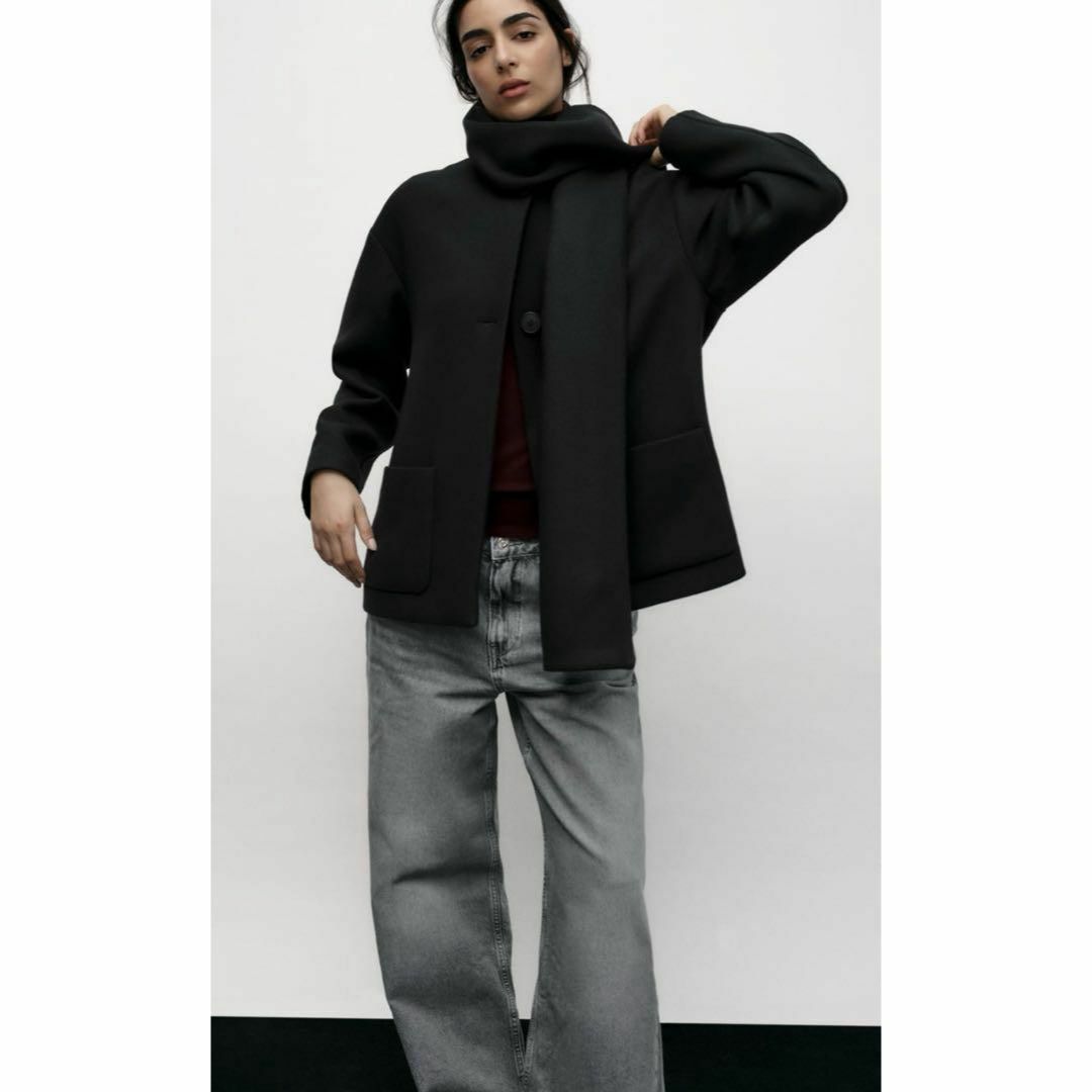 ZARA - ZARA ウール スカーフ付きコート XL ブラックの通販 by sea
