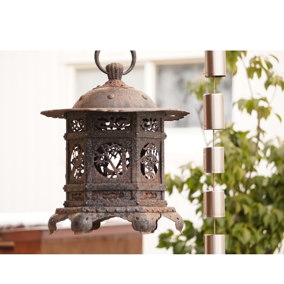 吊灯籠 蝉 鉄製 骨董 アンティーク 置灯籠 店舗 美術 インテリア 古