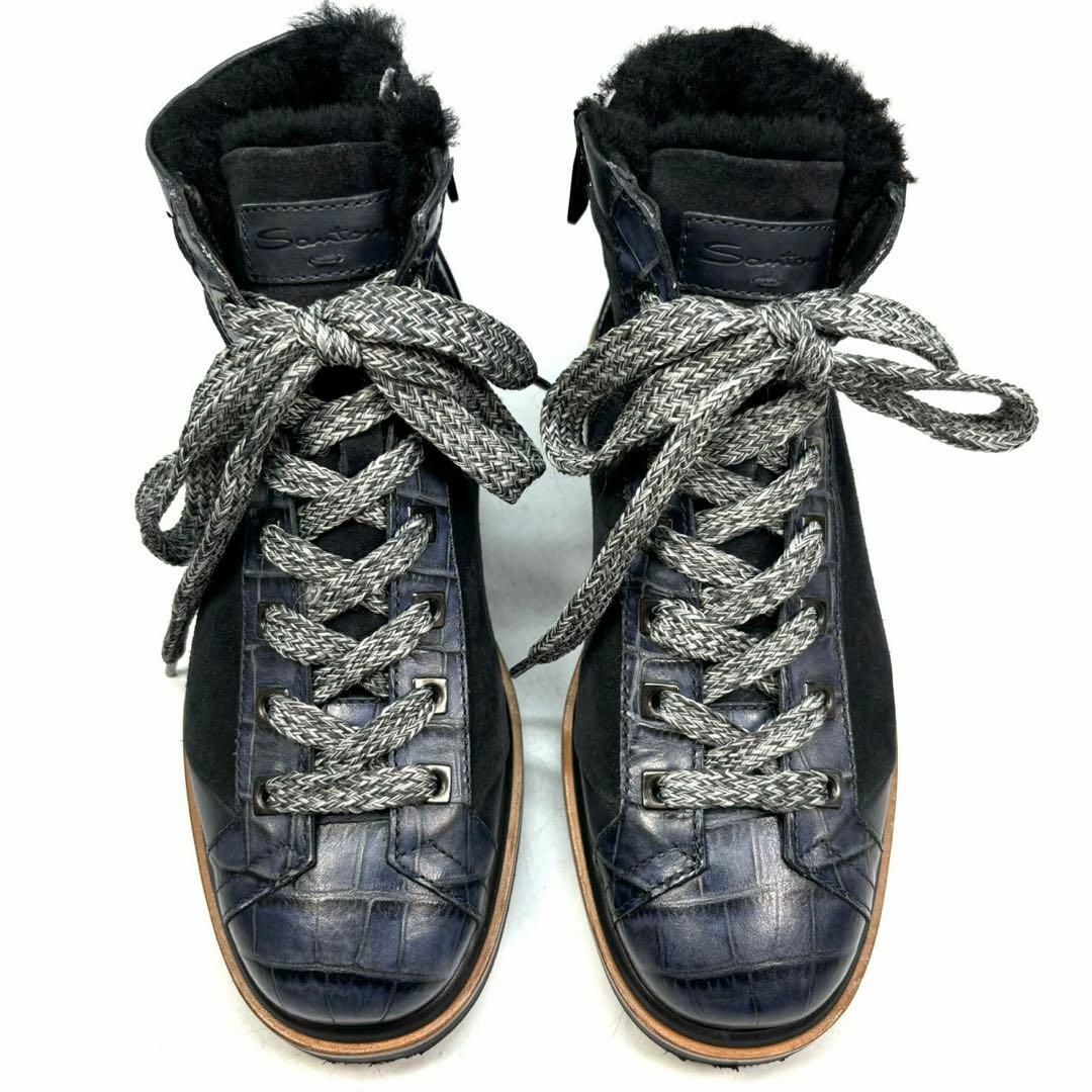 Santoni サントーニ ブーツ ハイカット ボア 5 1/2 クロコ型押し