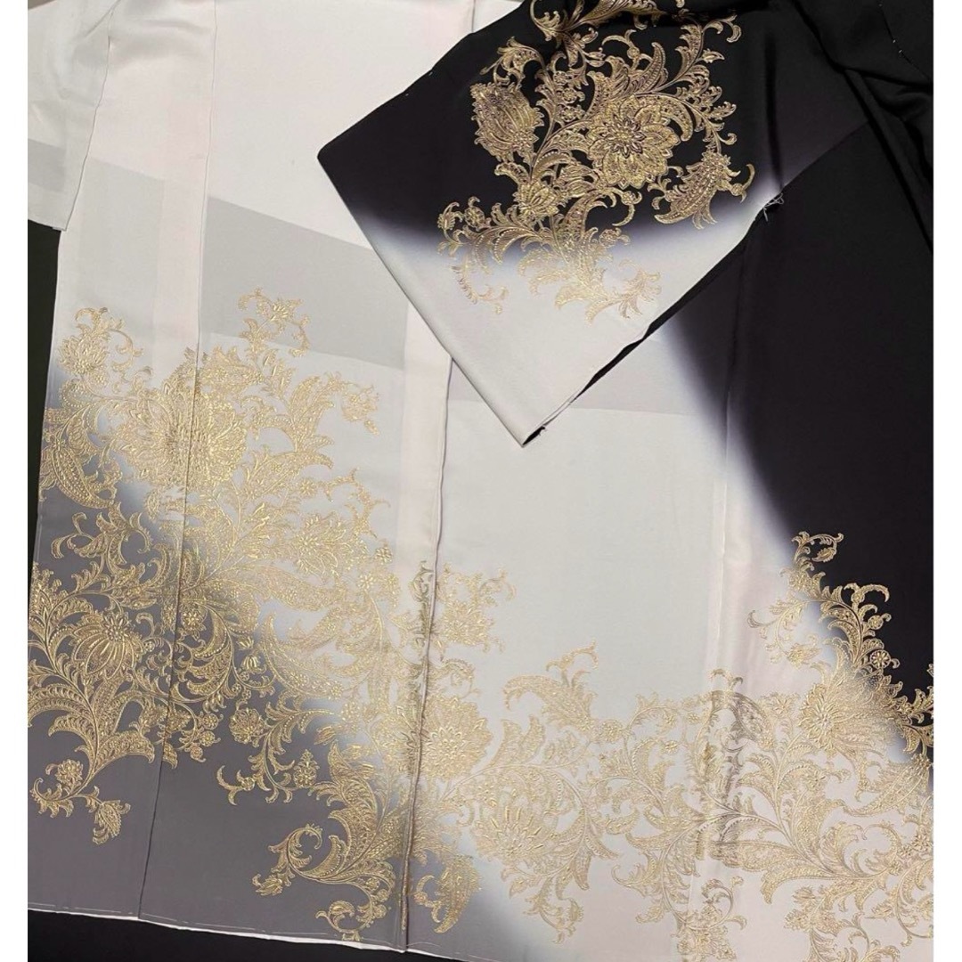 和田光正【京金彩友禅訪問着◇更紗唐花】白黒染め分け 暈し 金