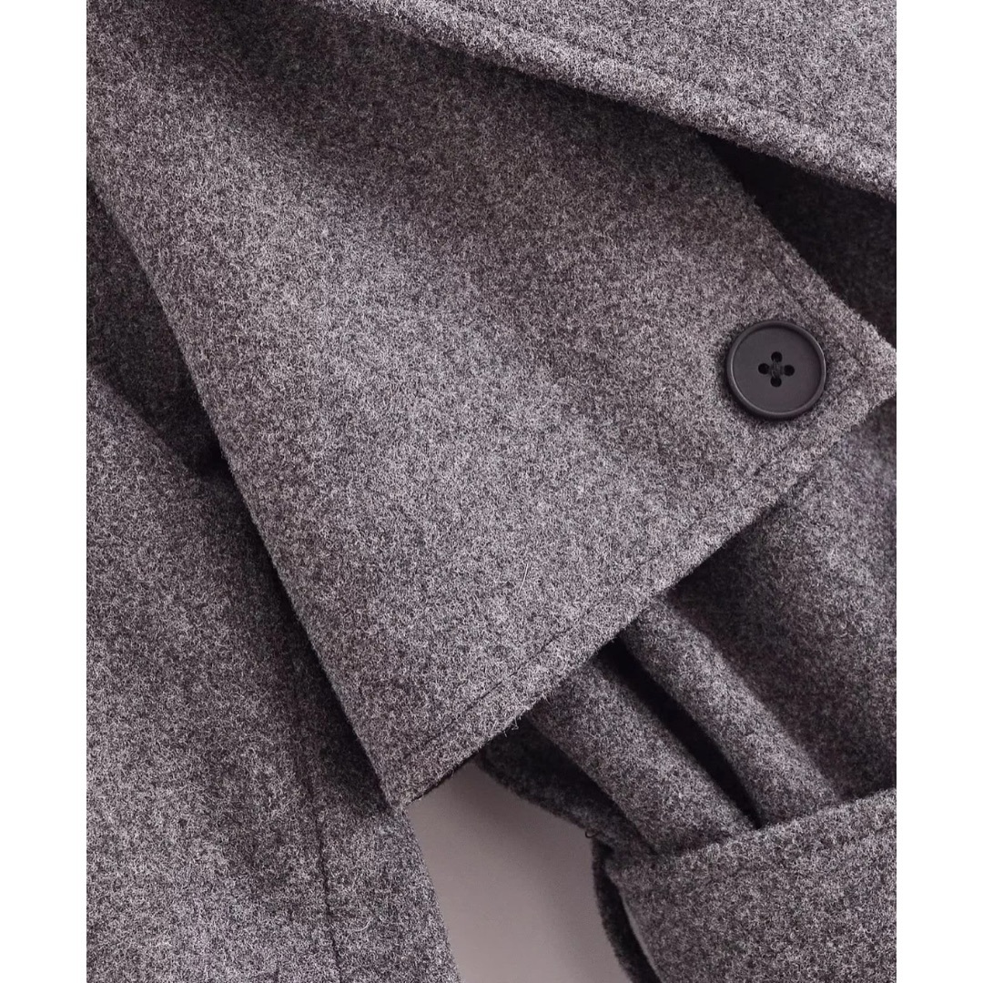 ☕️11月新作🌇15752◇gray グレー ベルト付き ダブル ロングコートの