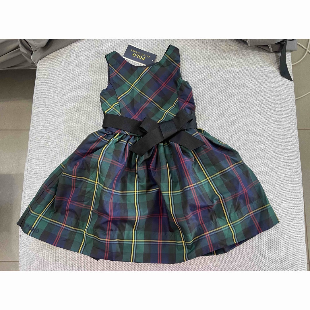 POLO RALPH LAUREN - ラルフローレン 緑チェック ワンピース 黒リボン