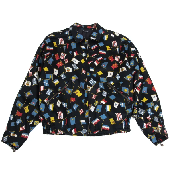 ヴェルサーチスポーツVERSACE SPORT 国旗総柄ジップアップブルゾン 黒