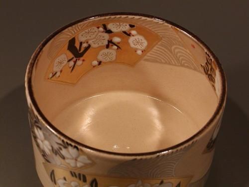 茶道具 抹茶茶碗 色絵 扇面流水 プラチナ釉、 京都 水無月窯 藤谷芳哉