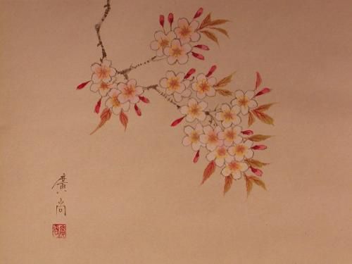 掛軸 桜絵 「微笑春」 横物 画賛、 辻 常閑筆 - 茶道具 販売の佐藤大観