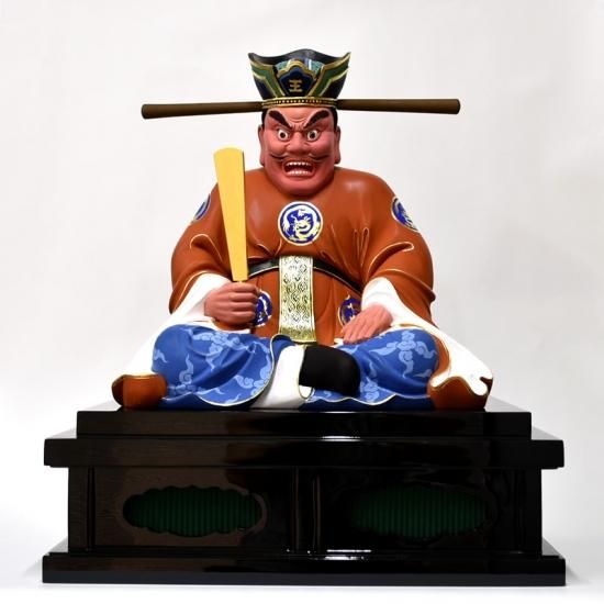 閻魔大王坐像】 坐1.0尺 総高58cm 椴松（トドマツ） 極彩色 - 【海宇