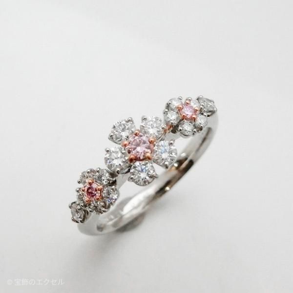 ピンクダイヤモンドフラワーモチーフリング PD 0.061ct PD 0.03ct D